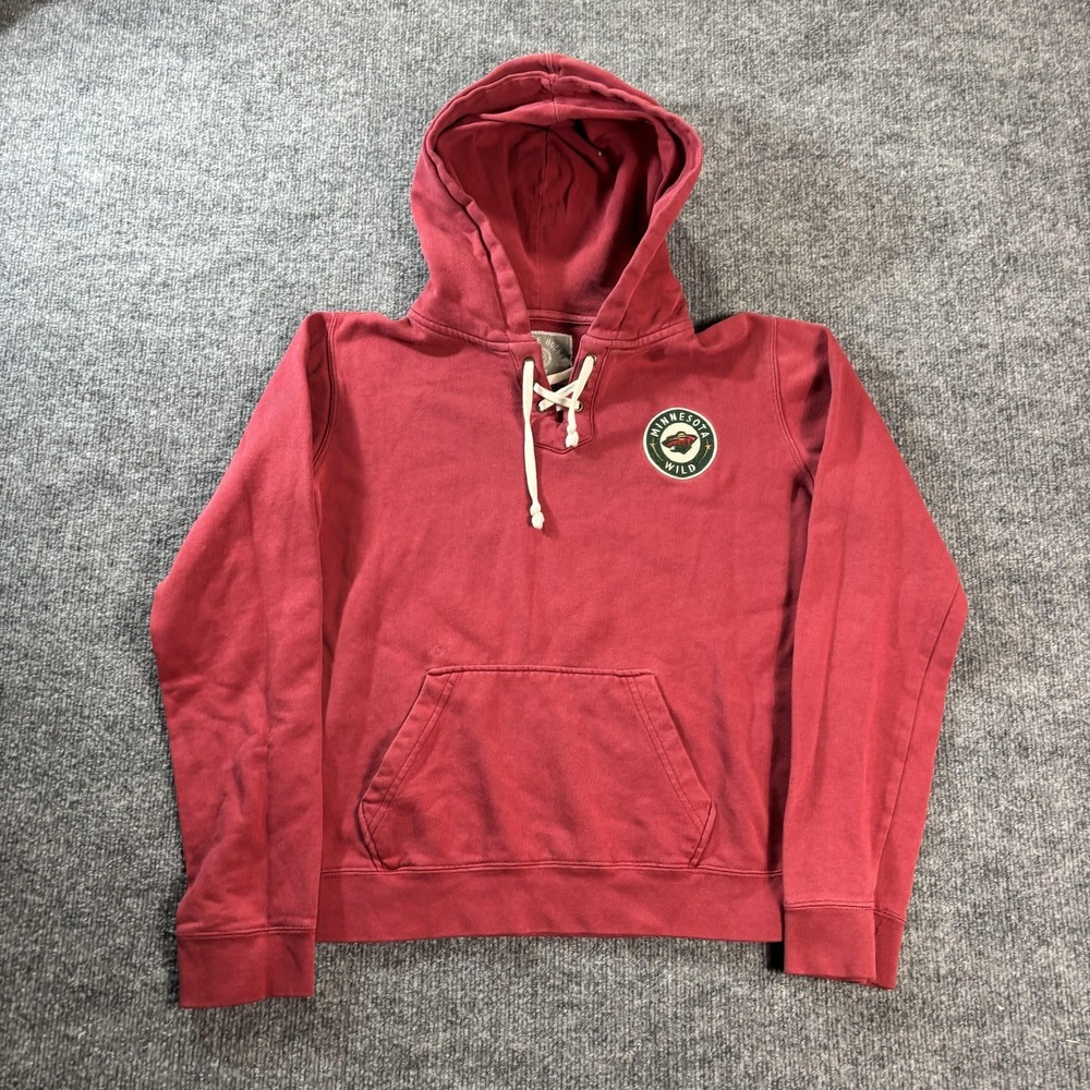 Minnesota Wild Hoodie Mens Medium Red NHL Hockey Old Time Hockey Lace Up Fleece